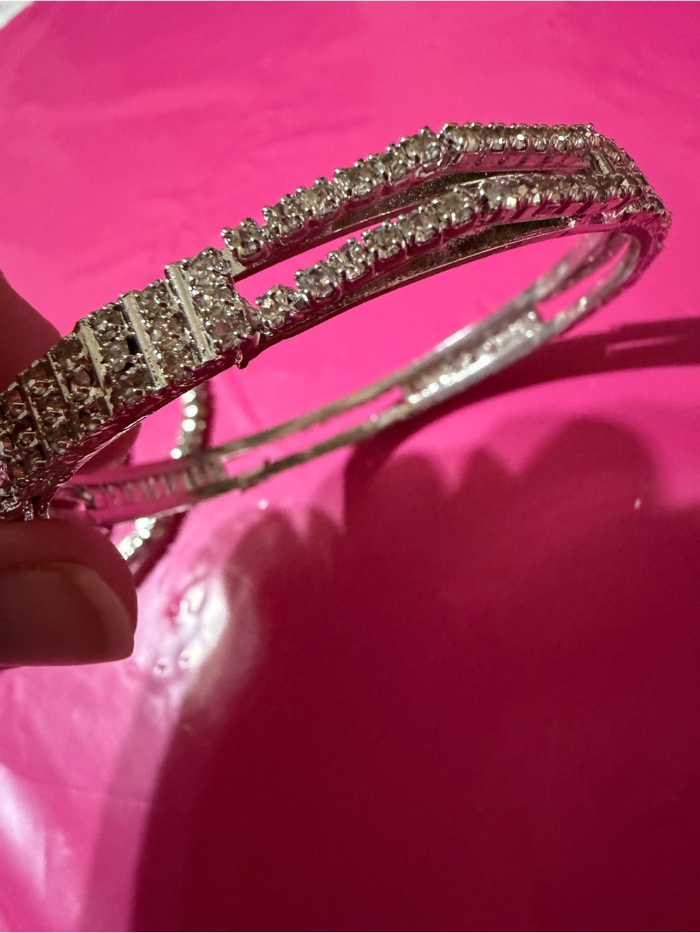 Silver Crystal-Accented Women’s Bangle Bracelet Set - Picture 4 of 9